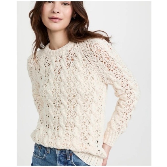 Nili Lotan 100% Cotton Ivory Open Work Cable Knit Fisherman's Sweater S Beach